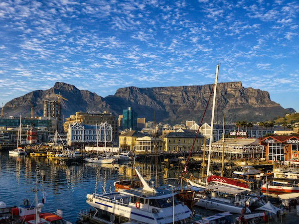 Cape Town Harbour beneath Table Mountain