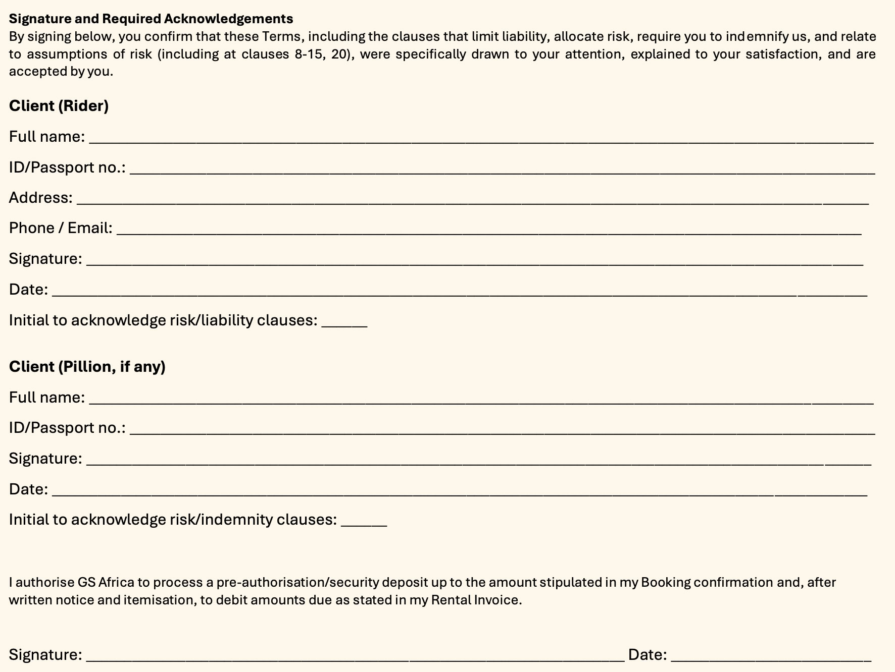 Tour Agreement